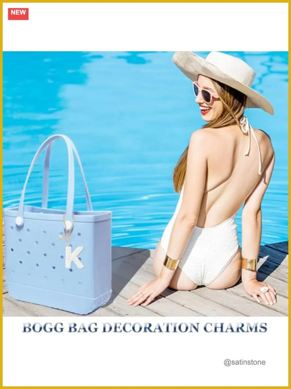 Rhinestone Letter Bogg Bag Charm Keychain for Women Girls Tote Handbag